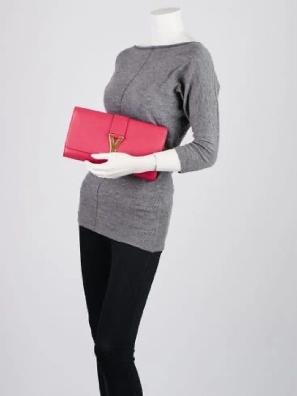 Authentic YVES SAINT LAURENT Calfskin Leather Ligne Y Clutch Bag Pink